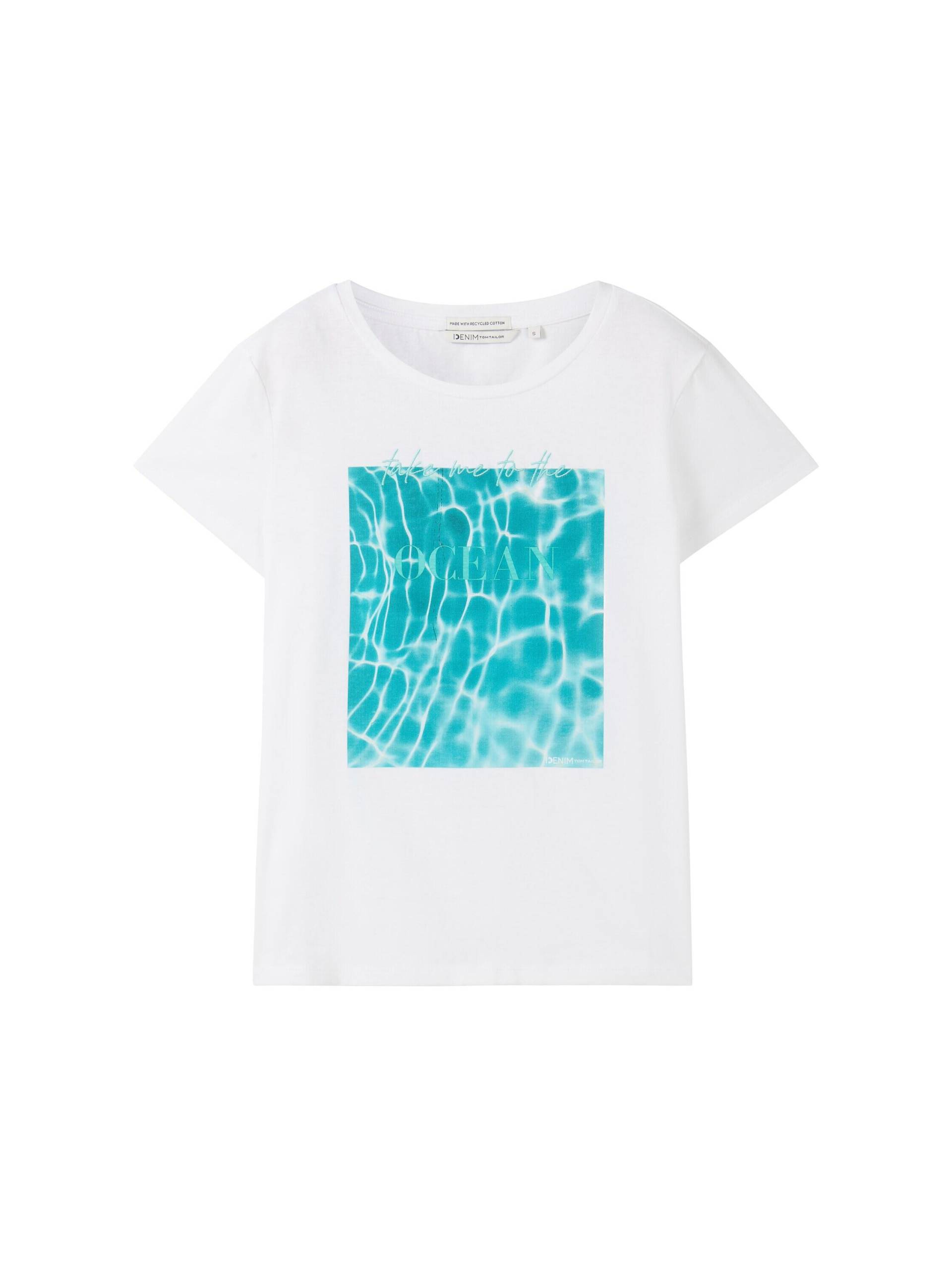 Denim Tom Tailor - T-Shirt mit Print und Bio-Baumwolle white - Gr. - L von Denim Tom Tailor