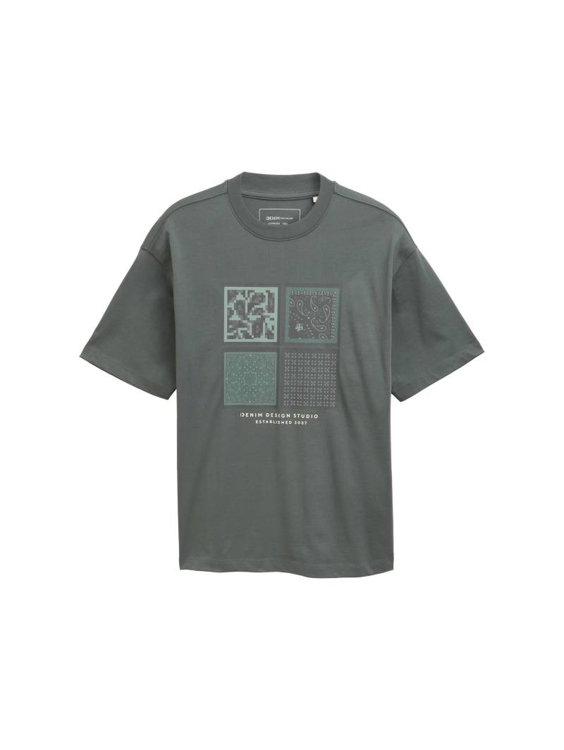 Denim Tom Tailor - T-Shirt mit Print washed jasper green - Gr. - S von Denim Tom Tailor