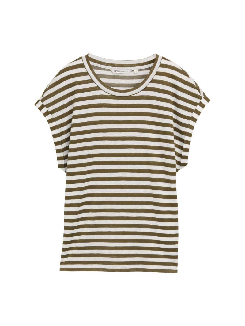 Denim Tom Tailor - T-Shirt mit Streifenmuster olive white stripe - Gr. - M von Denim Tom Tailor