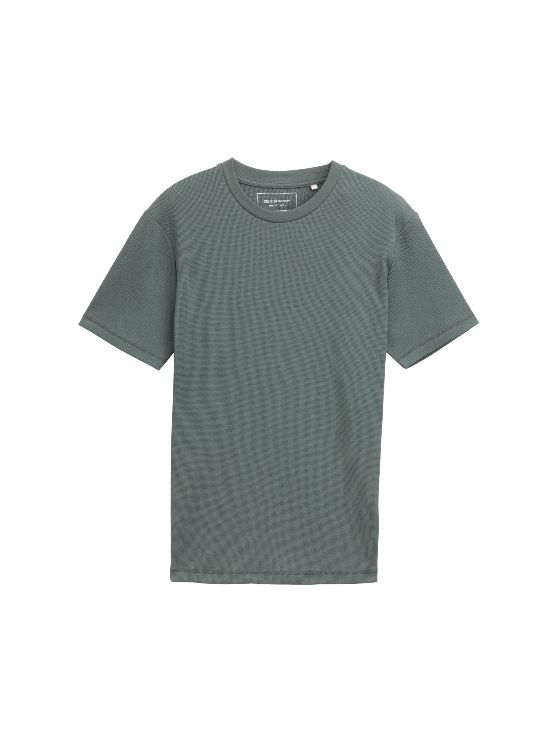 Denim Tom Tailor - T-Shirt mit Struktur washed jasper green - Gr. - L von Denim Tom Tailor