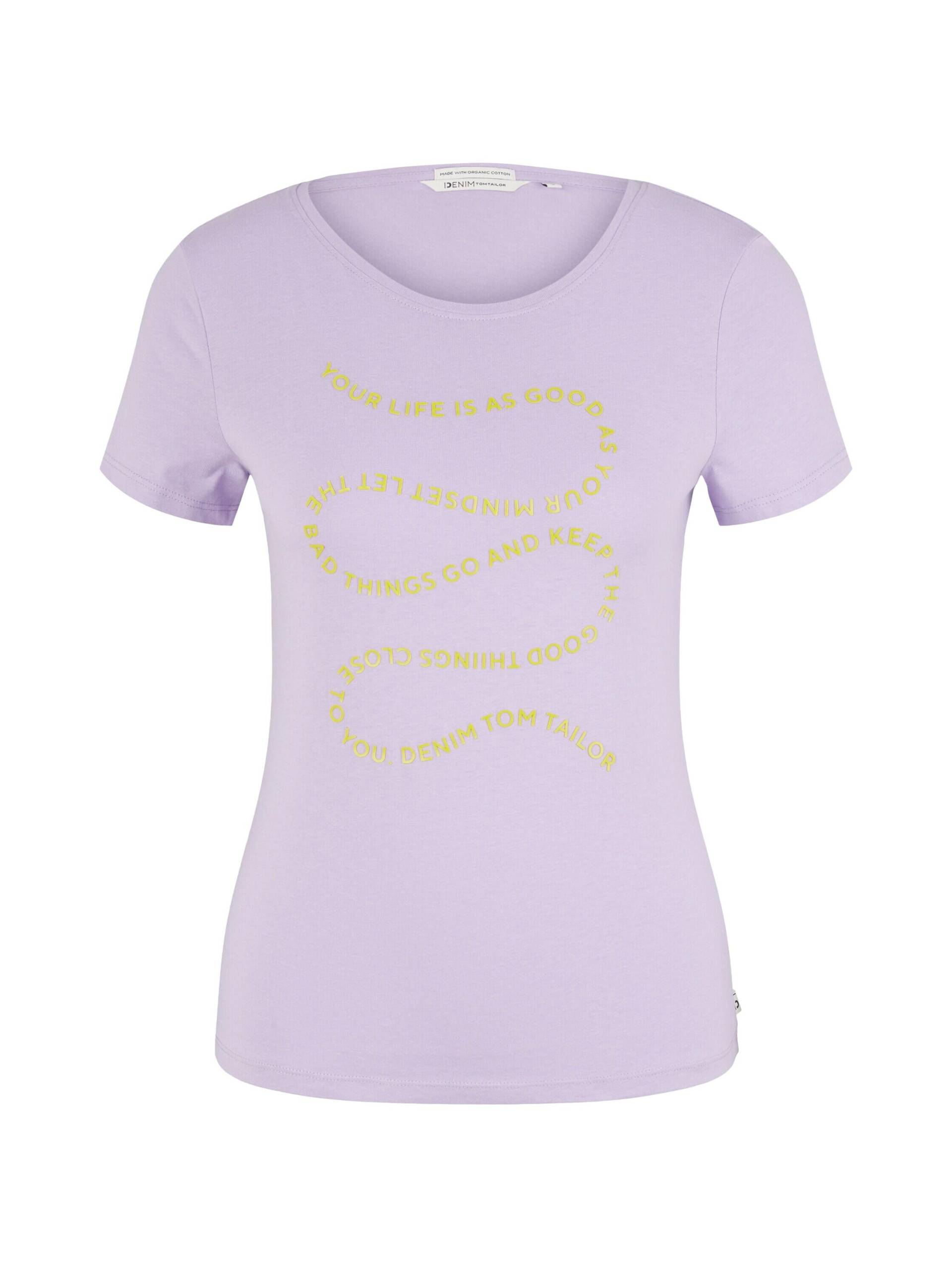 Denim Tom Tailor - T-Shirt mit Textprint lilac vibe - Gr. - L von Denim Tom Tailor