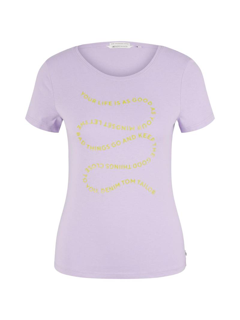 Denim Tom Tailor - T-Shirt mit Textprint lilac vibe - Gr. - L von Denim Tom Tailor