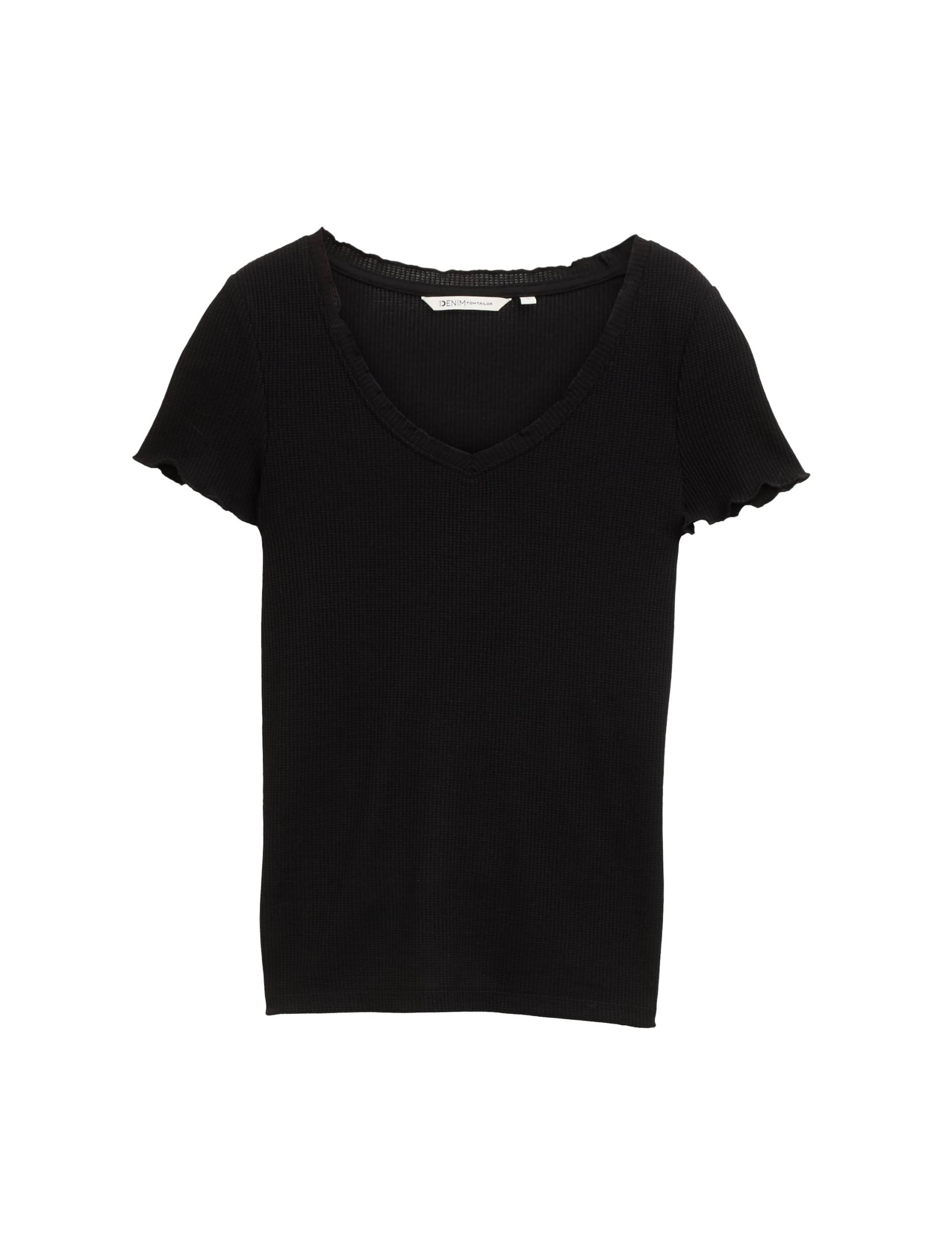 Denim Tom Tailor - T-Shirt mit V-Ausschnitt deep black - Gr. - S von Denim Tom Tailor
