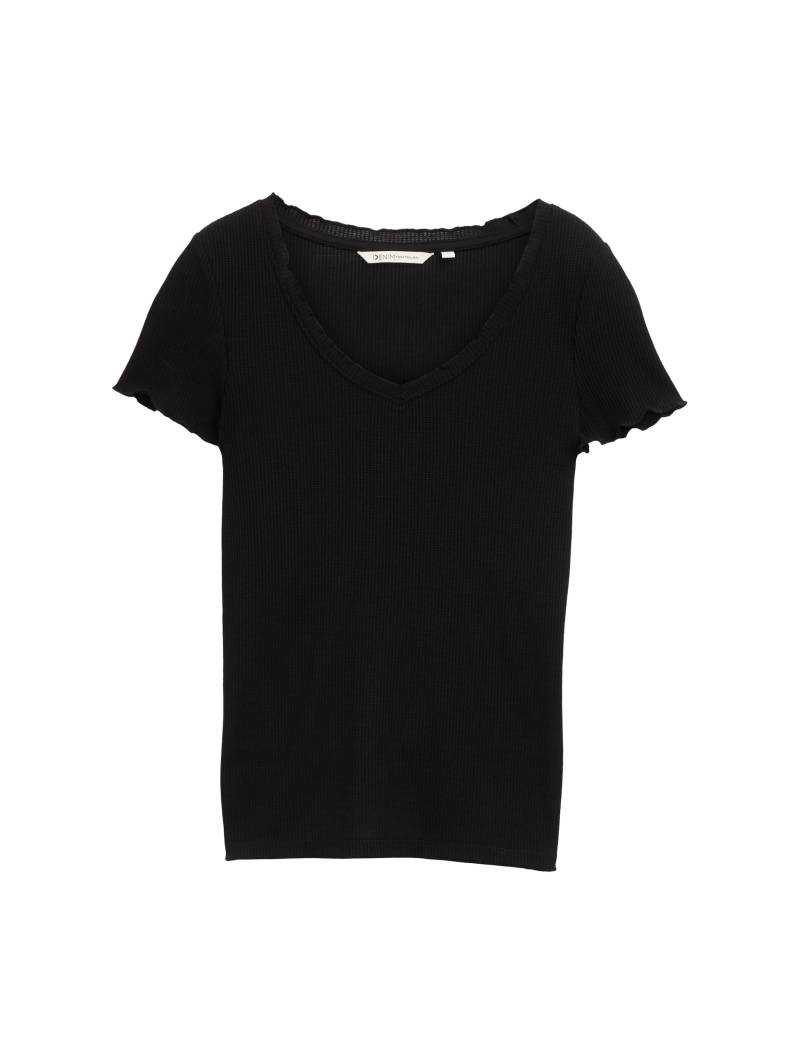 Denim Tom Tailor - T-Shirt mit V-Ausschnitt deep black - Gr. - S von Denim Tom Tailor