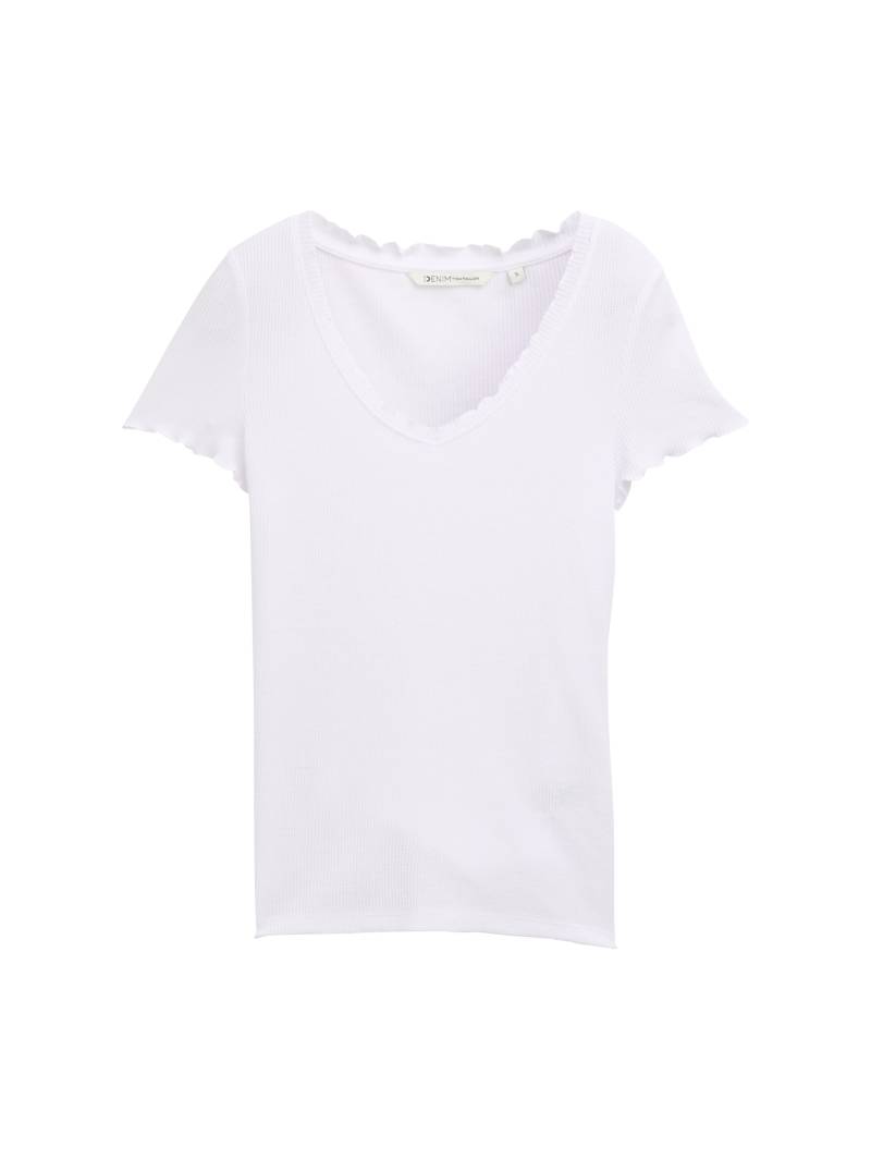Denim Tom Tailor - T-Shirt mit V-Ausschnitt white - Gr. - L von Denim Tom Tailor