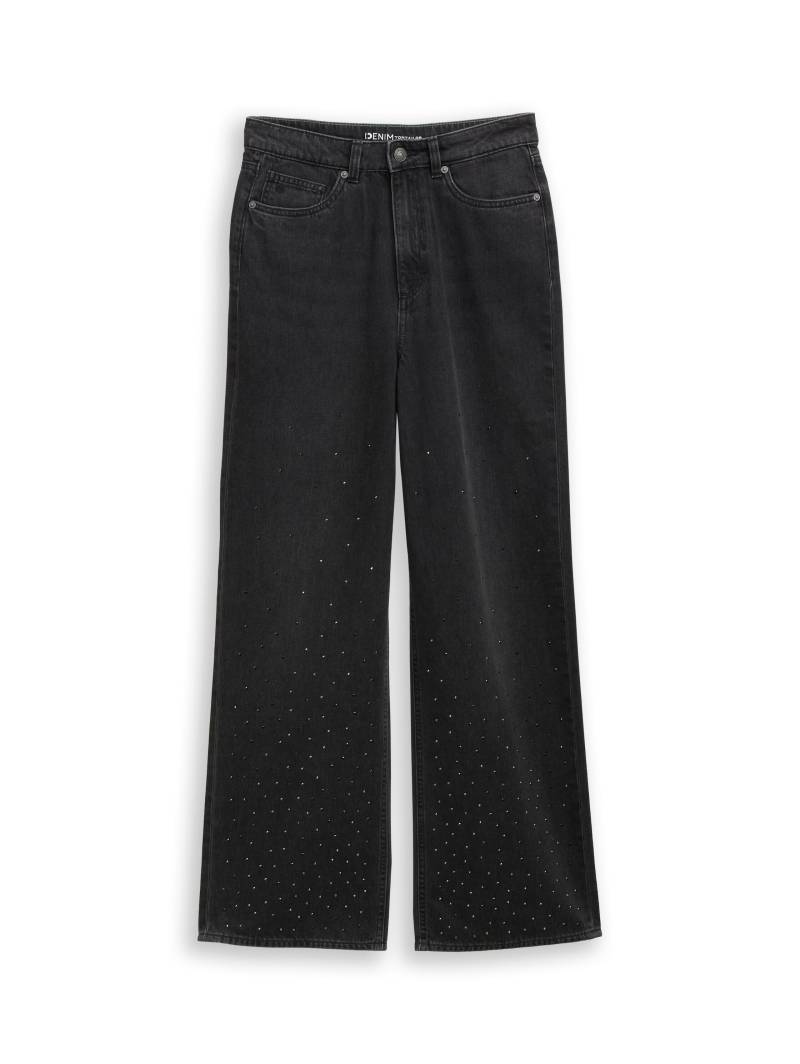 Denim Tom Tailor - TTLINOU WIDE Jeans mit Strasssteinen black stone wash denim von Denim Tom Tailor