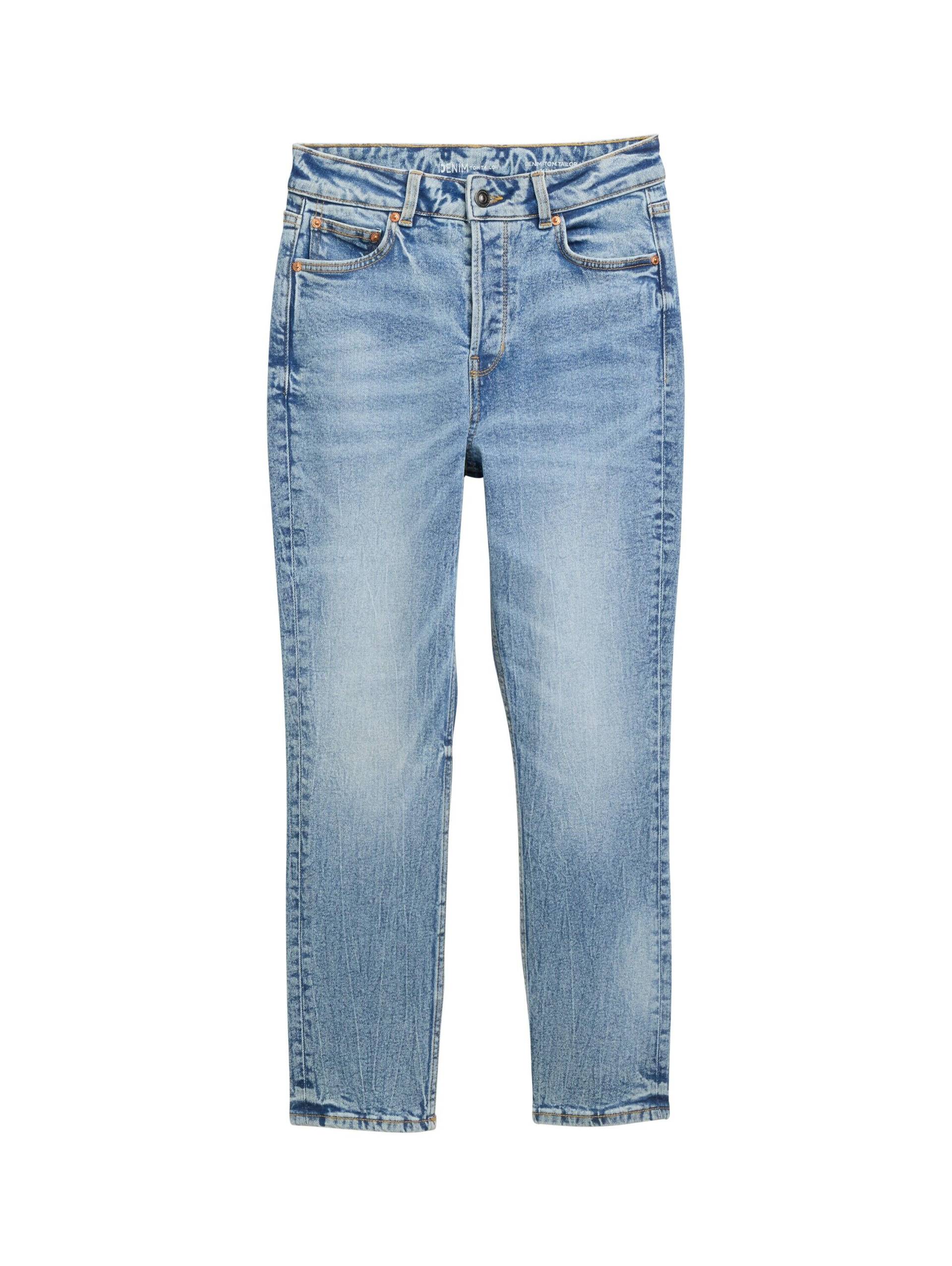 Denim Tom Tailor - TTLOTTE SLIM STRAIGHT Jeans mit High Waist used mid stone blue denim - Gr. - 32 von Denim Tom Tailor