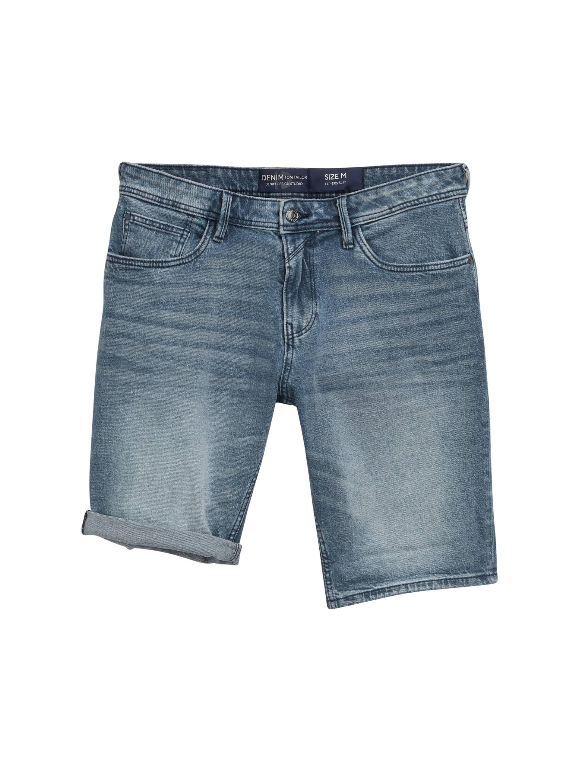 Denim Tom Tailor - TTPIERS SLIM Jeans Shorts mit Stretch mid stone blue grey denim - Gr. - M von Denim Tom Tailor