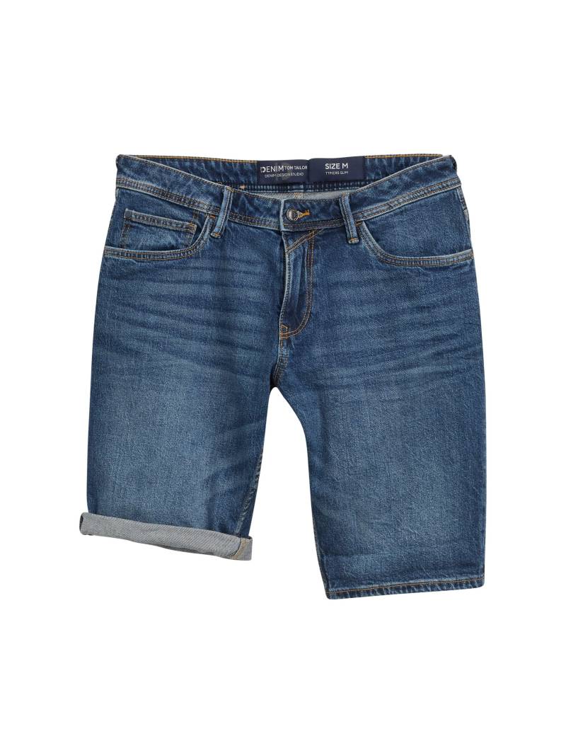 Denim Tom Tailor - TTPIERS SLIM Jeans Shorts mit Stretch used dark stone blue denim - Gr. - L von Denim Tom Tailor