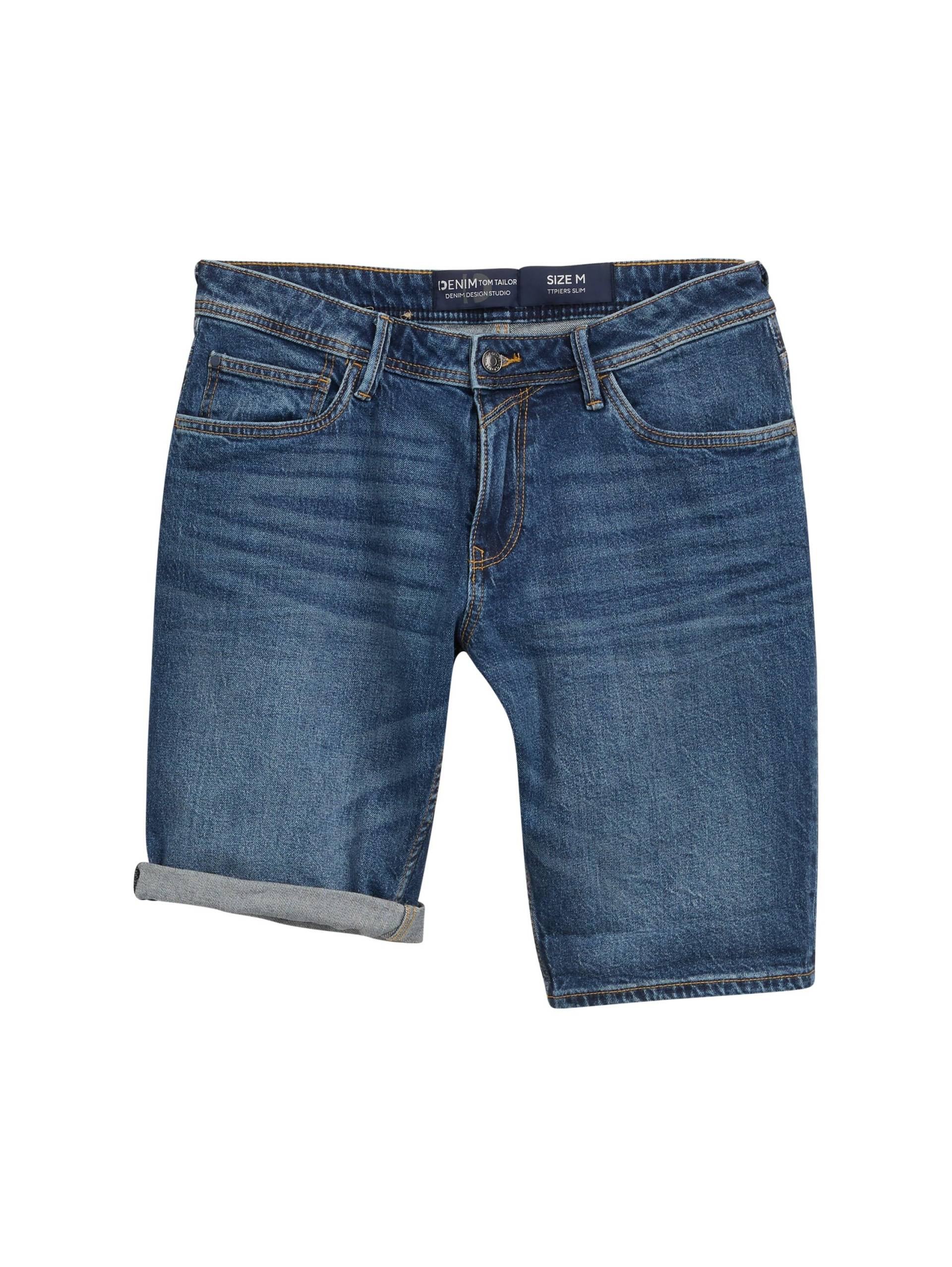 Denim Tom Tailor - TTPIERS SLIM Jeans Shorts mit Stretch used dark stone blue denim - Gr. - XL von Denim Tom Tailor