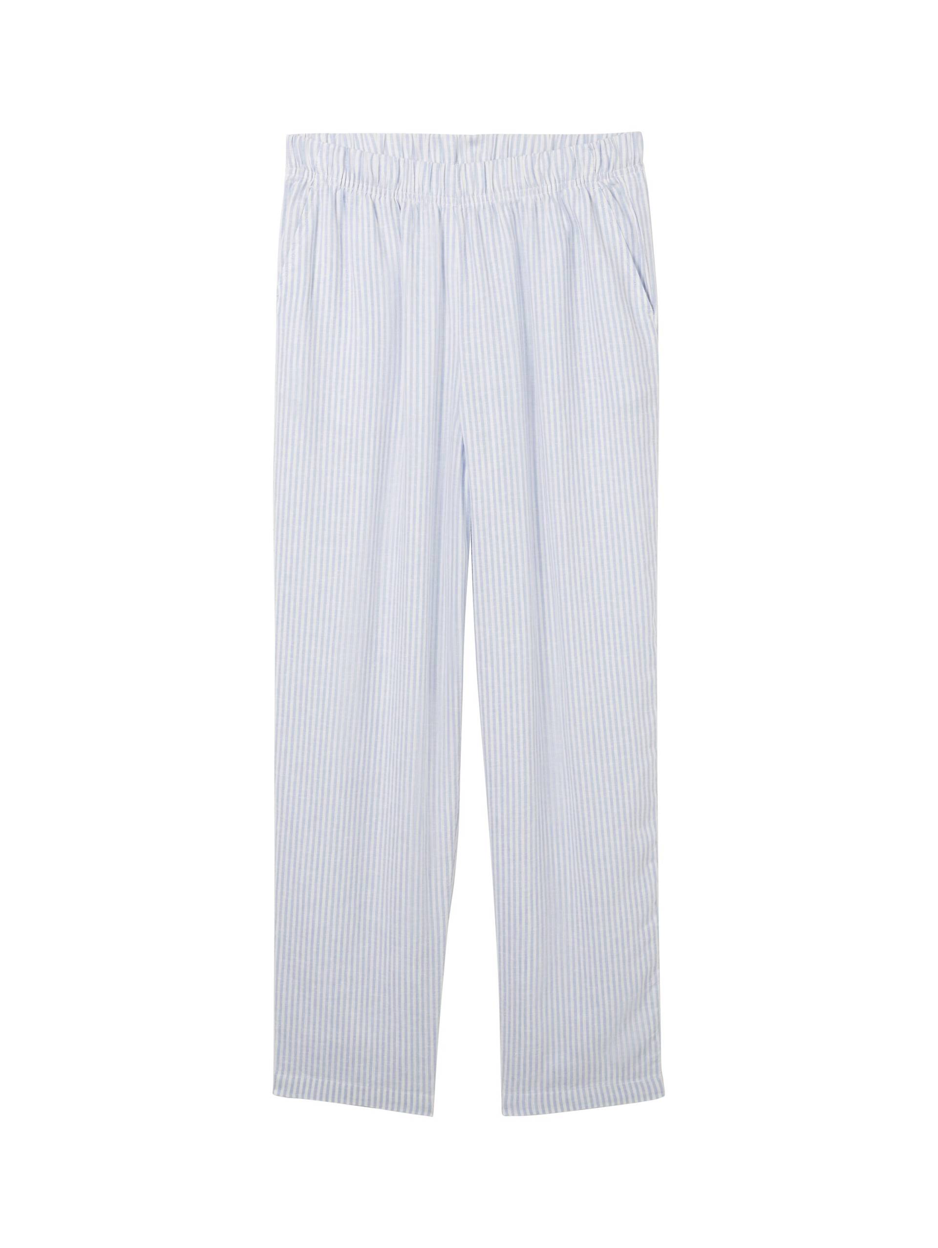 Denim Tom Tailor - Tapered Hose mit Leinen light blue white small stripe - Gr. - XL von Denim Tom Tailor