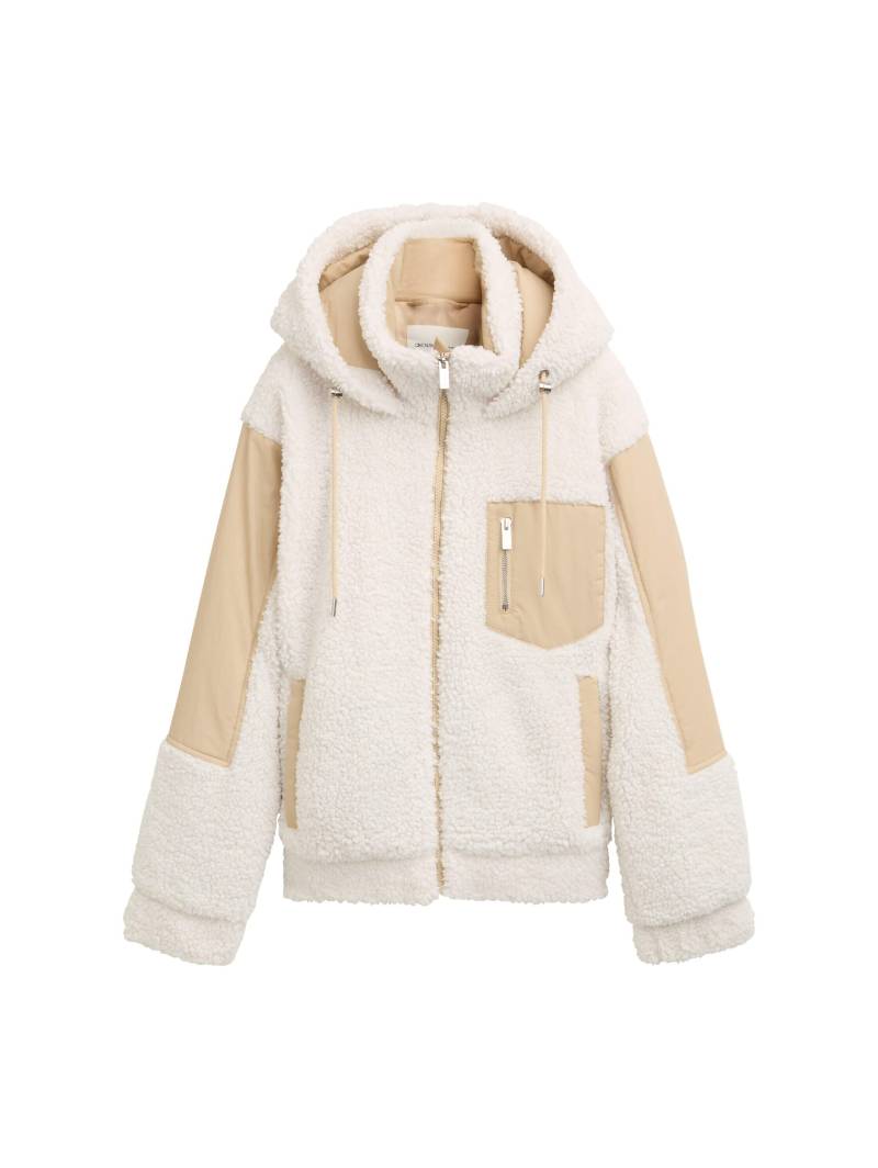 Denim Tom Tailor - Teddy Jacke mit Materialmix light cream beige - Gr. - L von Denim Tom Tailor