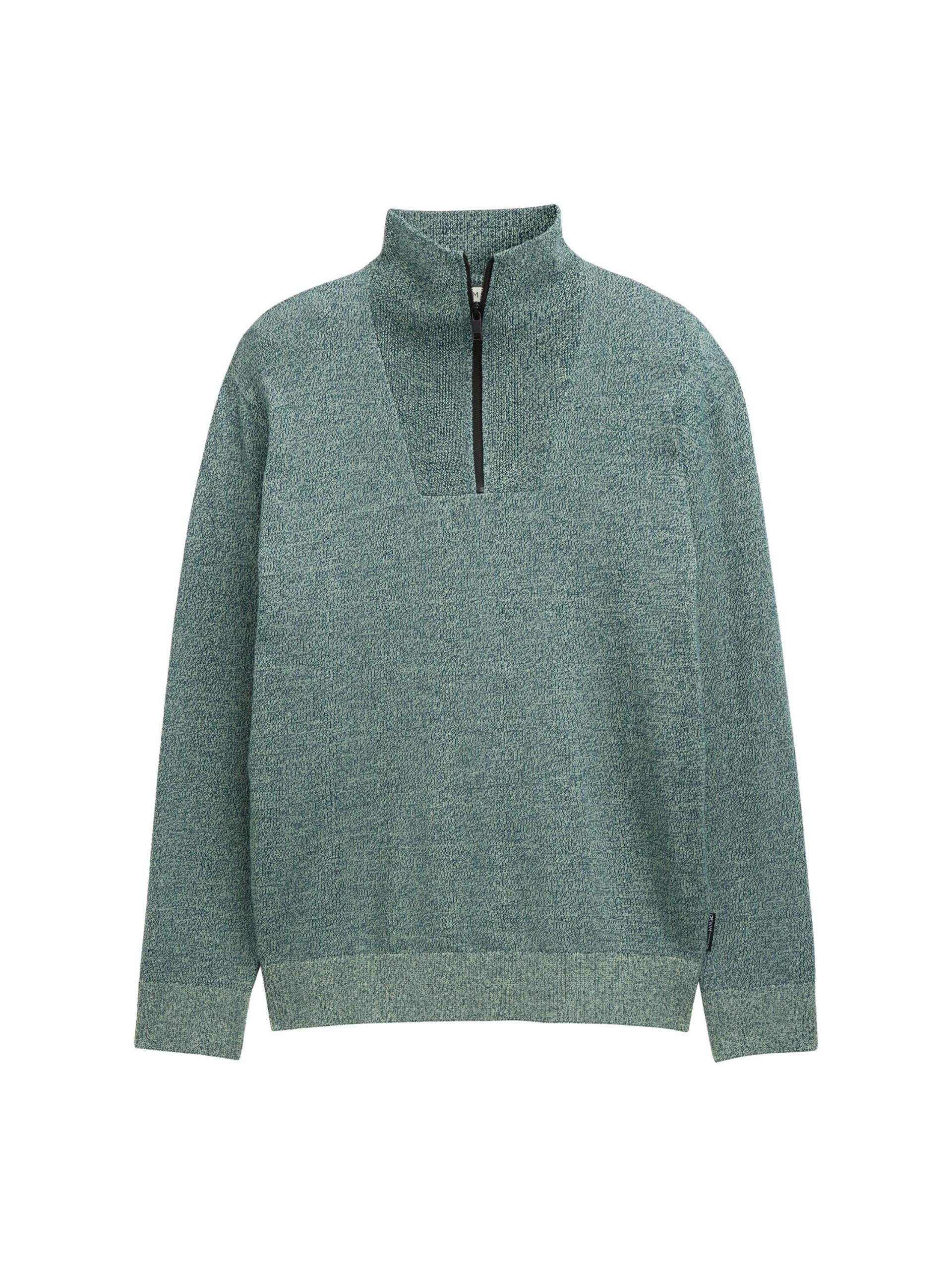 Denim Tom Tailor - Troyer Strickpullover aus Baumwolle green tonal mouline - Gr. - L von Denim Tom Tailor