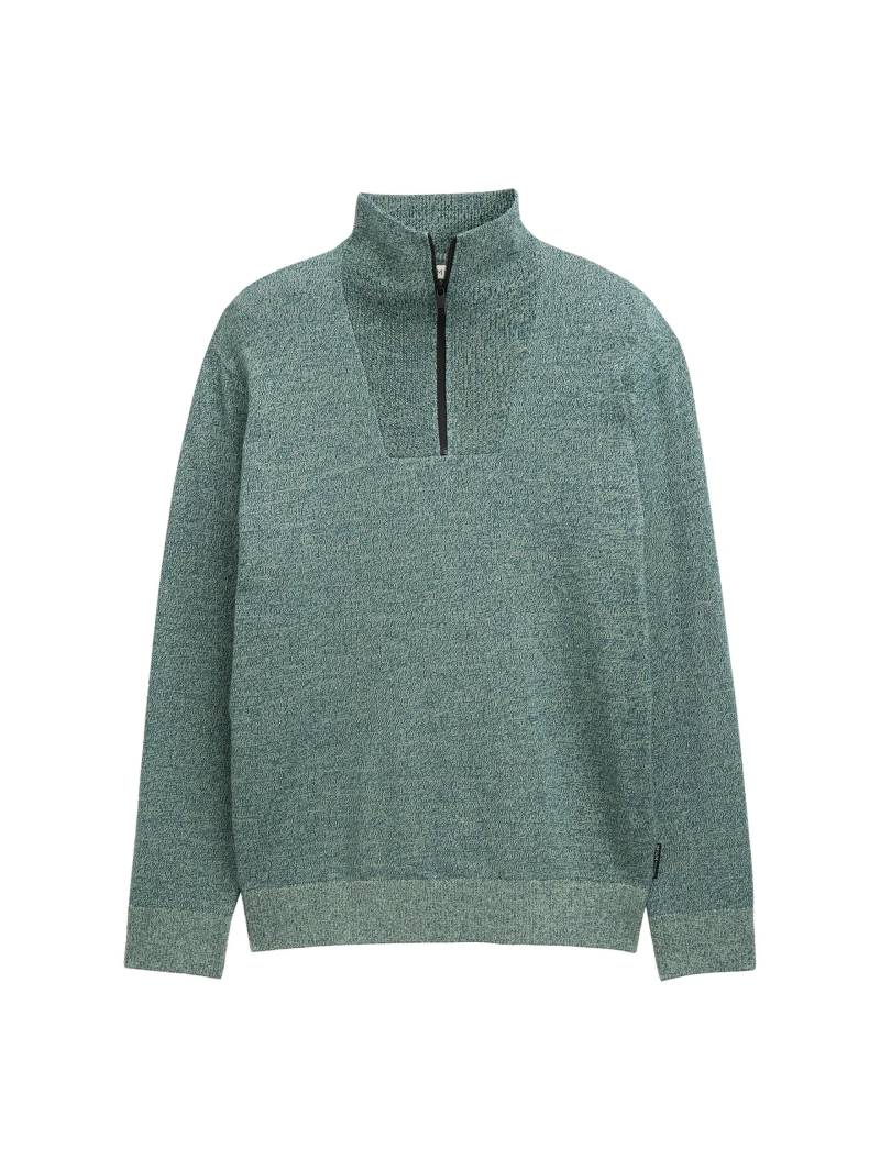 Denim Tom Tailor - Troyer Strickpullover aus Baumwolle green tonal mouline - Gr. - M von Denim Tom Tailor
