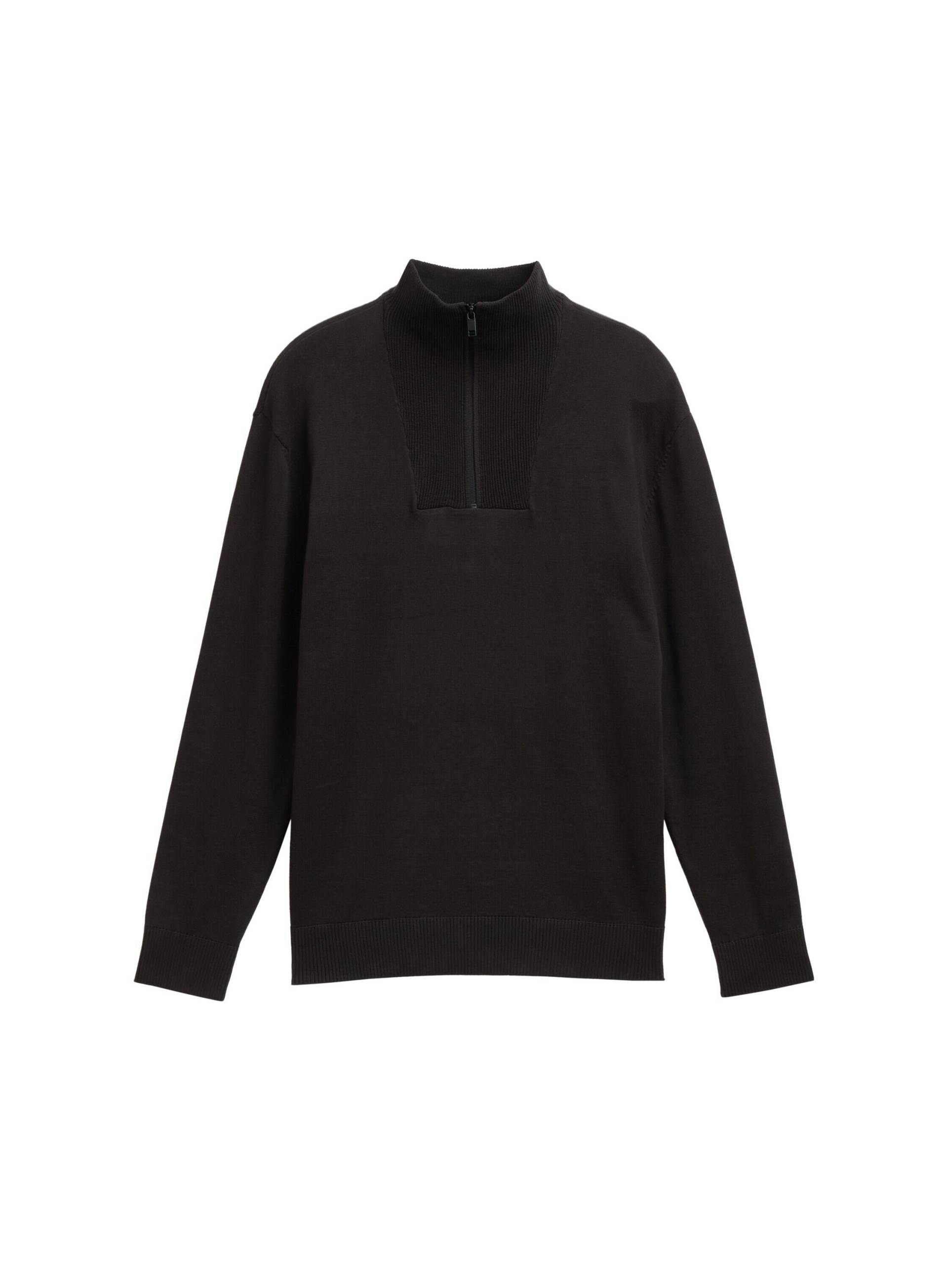 Denim Tom Tailor - Troyer Strickpullover aus Baumwolle night watch black - Gr. - M von Denim Tom Tailor