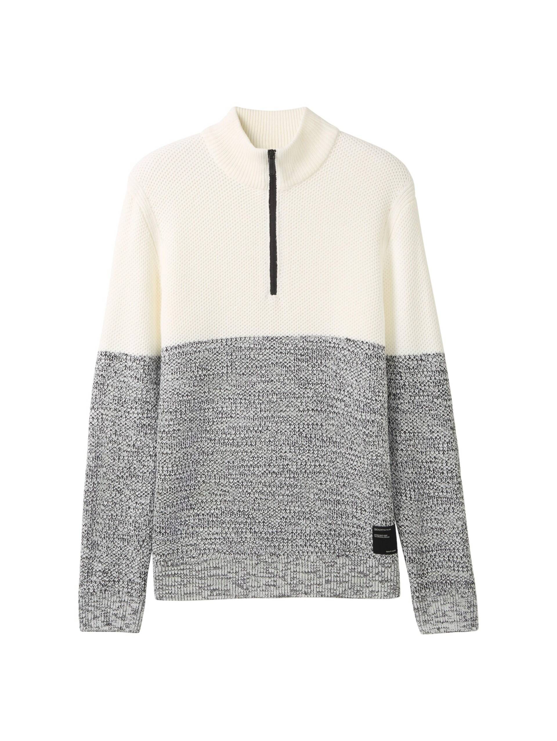 Denim Tom Tailor - Troyer Strickpullover mit Reißverschluss white base mouline color block - Gr. - XXL von Denim Tom Tailor