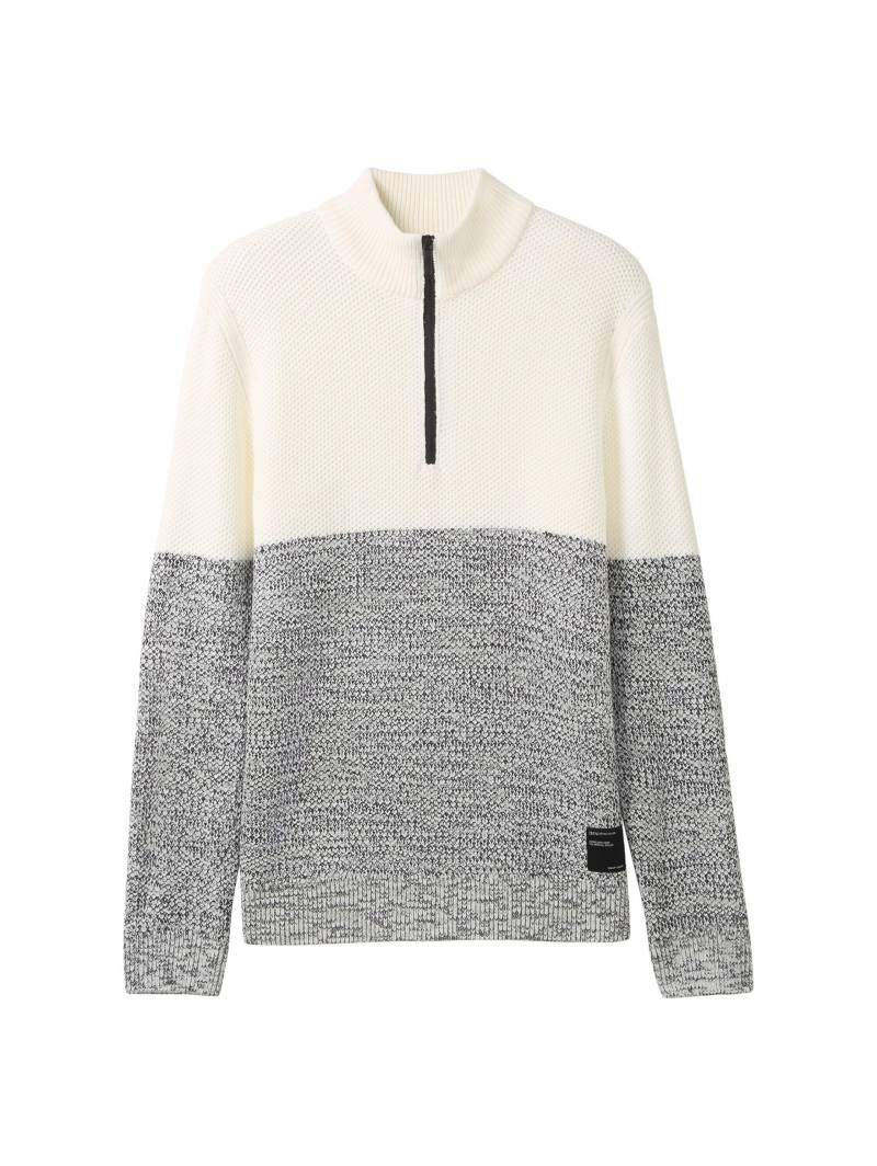 Denim Tom Tailor - Troyer Strickpullover mit Reißverschluss white base mouline color block - Gr. - XXL von Denim Tom Tailor