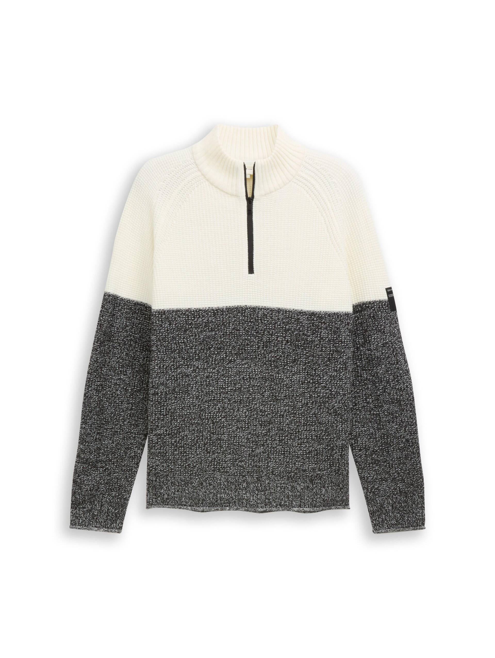 Denim Tom Tailor - Troyer Strickpullover white base mouline color block - Gr. - L von Denim Tom Tailor