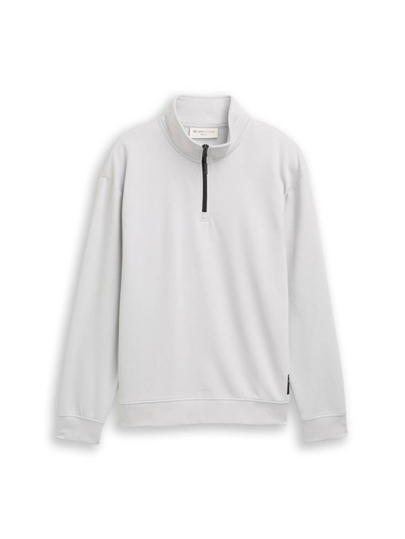 Denim Tom Tailor - Troyer Sweatshirt mit Logo-Badge chalk grey - Gr. - M von Denim Tom Tailor