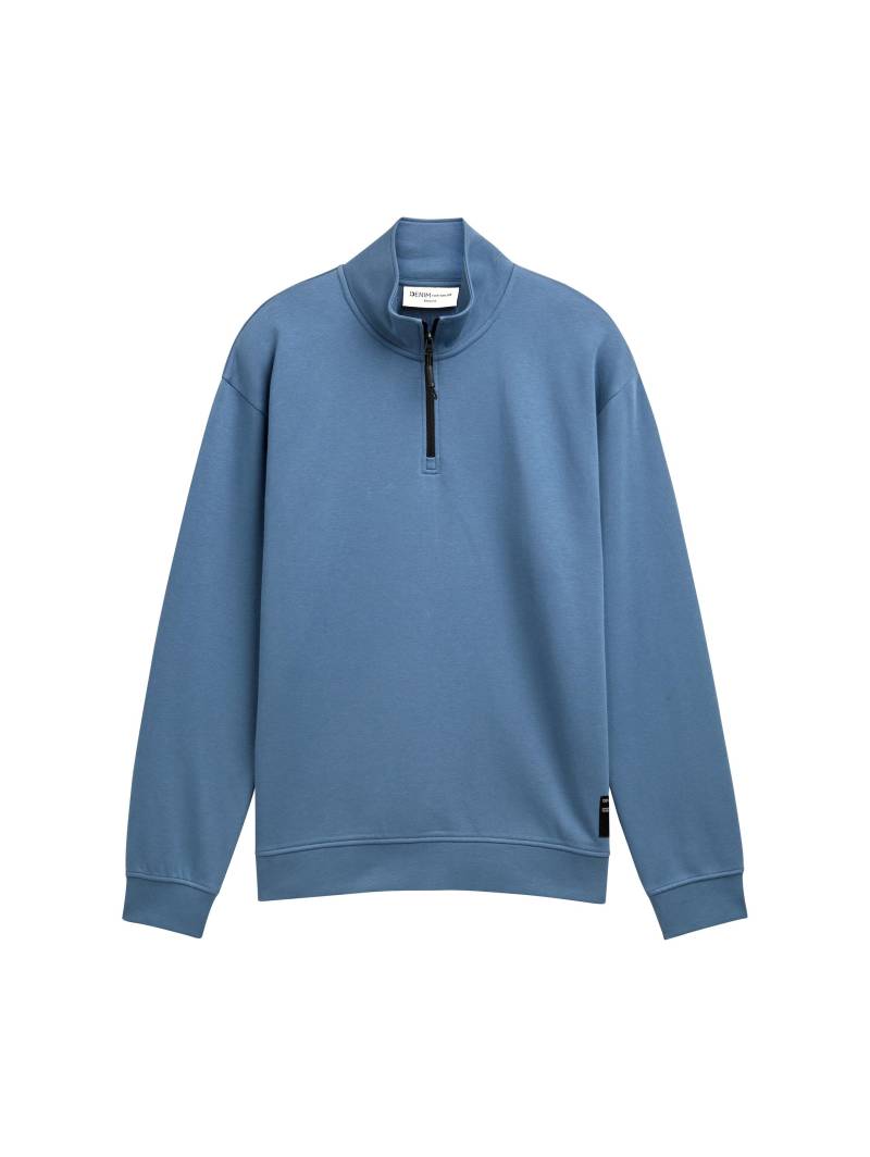 Denim Tom Tailor - Troyer Sweatshirt mit Logo-Badge dusty denim blue - Gr. - S von Denim Tom Tailor