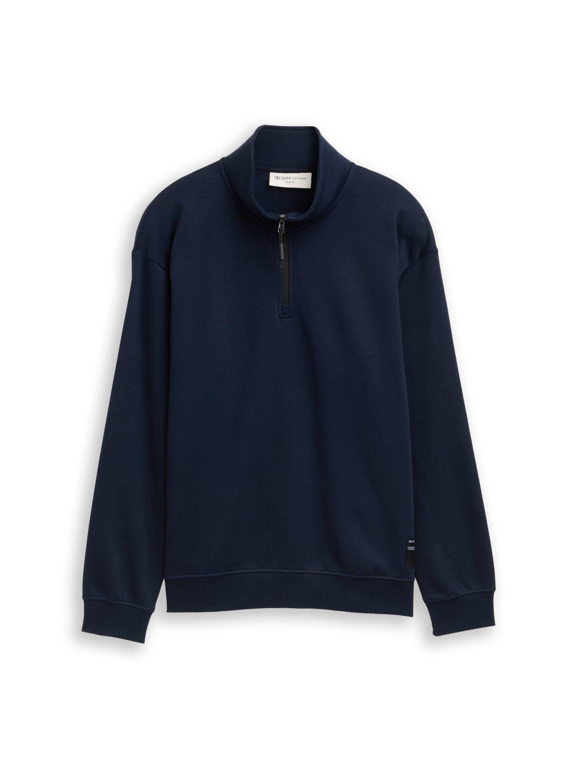 Denim Tom Tailor - Troyer Sweatshirt mit Logo-Badge sky captain blue - Gr. - L von Denim Tom Tailor