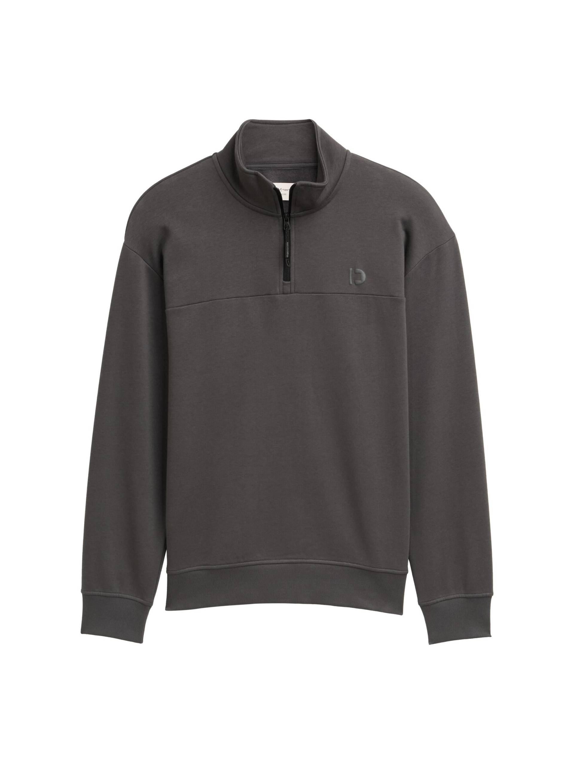 Denim Tom Tailor - Troyer Sweatshirt mit Logo-Print ash grey - Gr. - S von Denim Tom Tailor