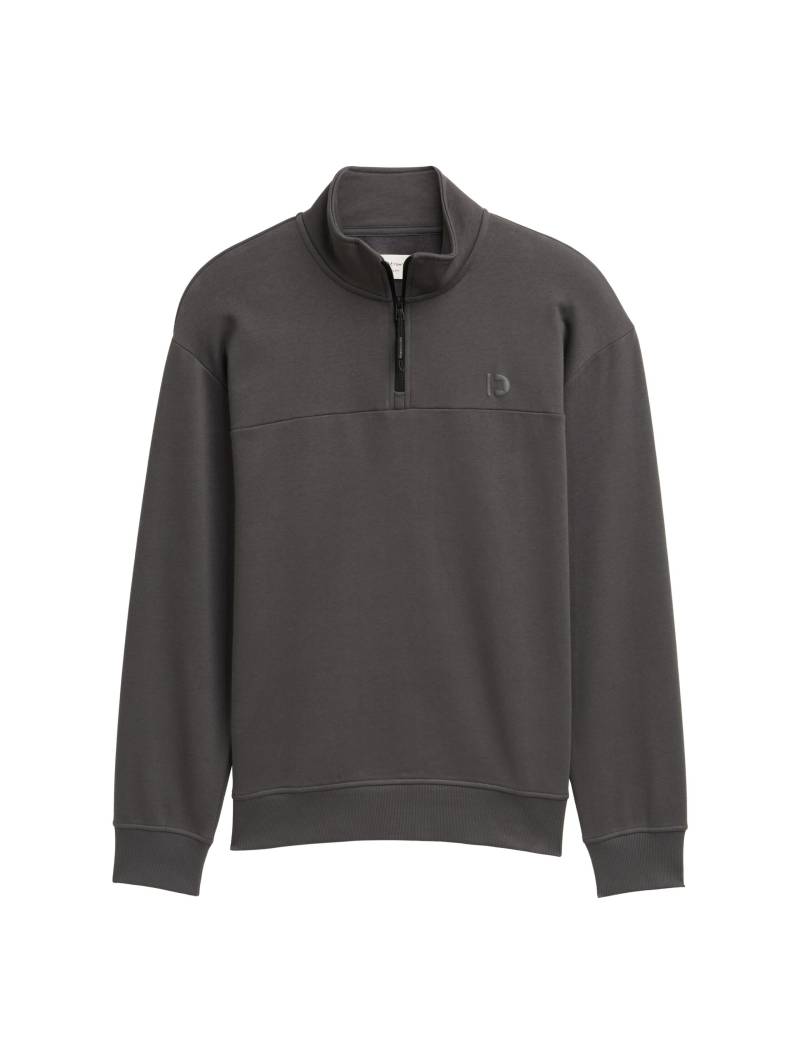 Denim Tom Tailor - Troyer Sweatshirt mit Logo-Print ash grey - Gr. - S von Denim Tom Tailor