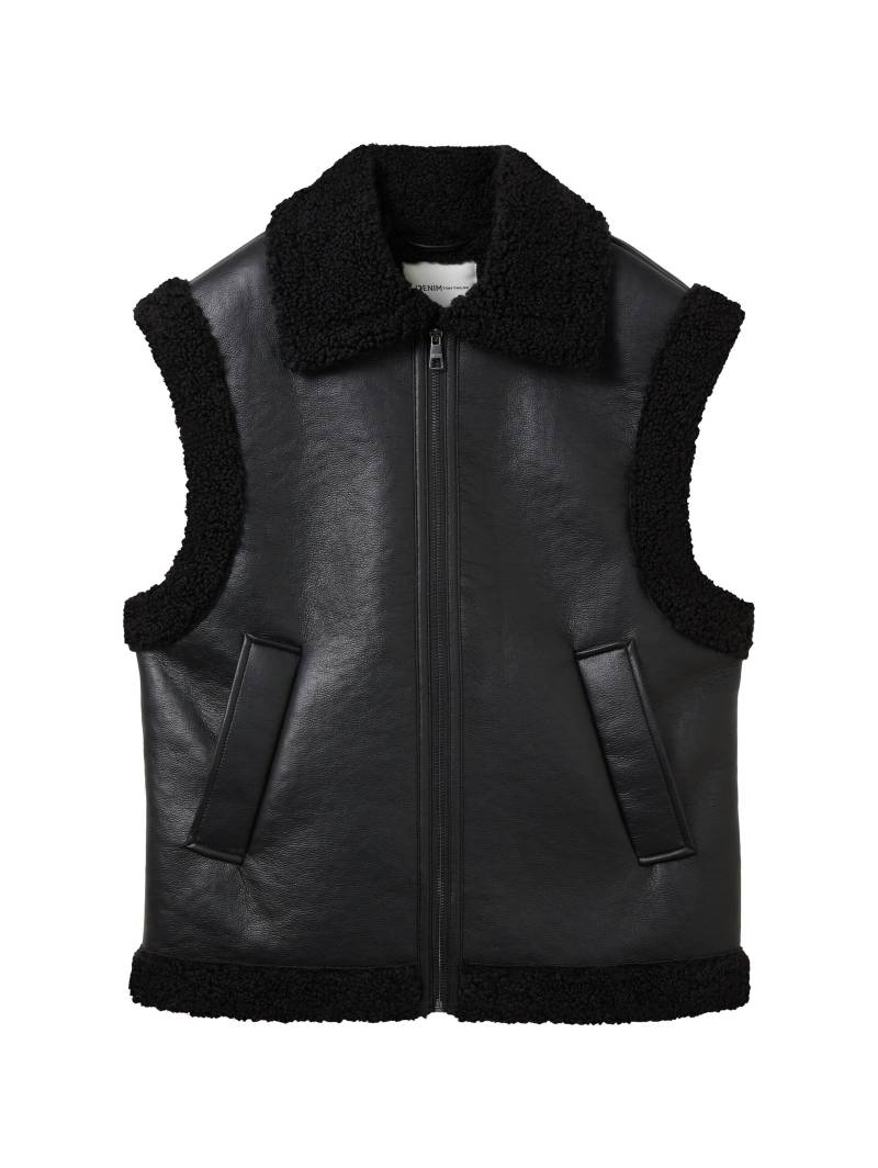 Denim Tom Tailor - Weste mit Kunstfell deep black - Gr. - L von Denim Tom Tailor