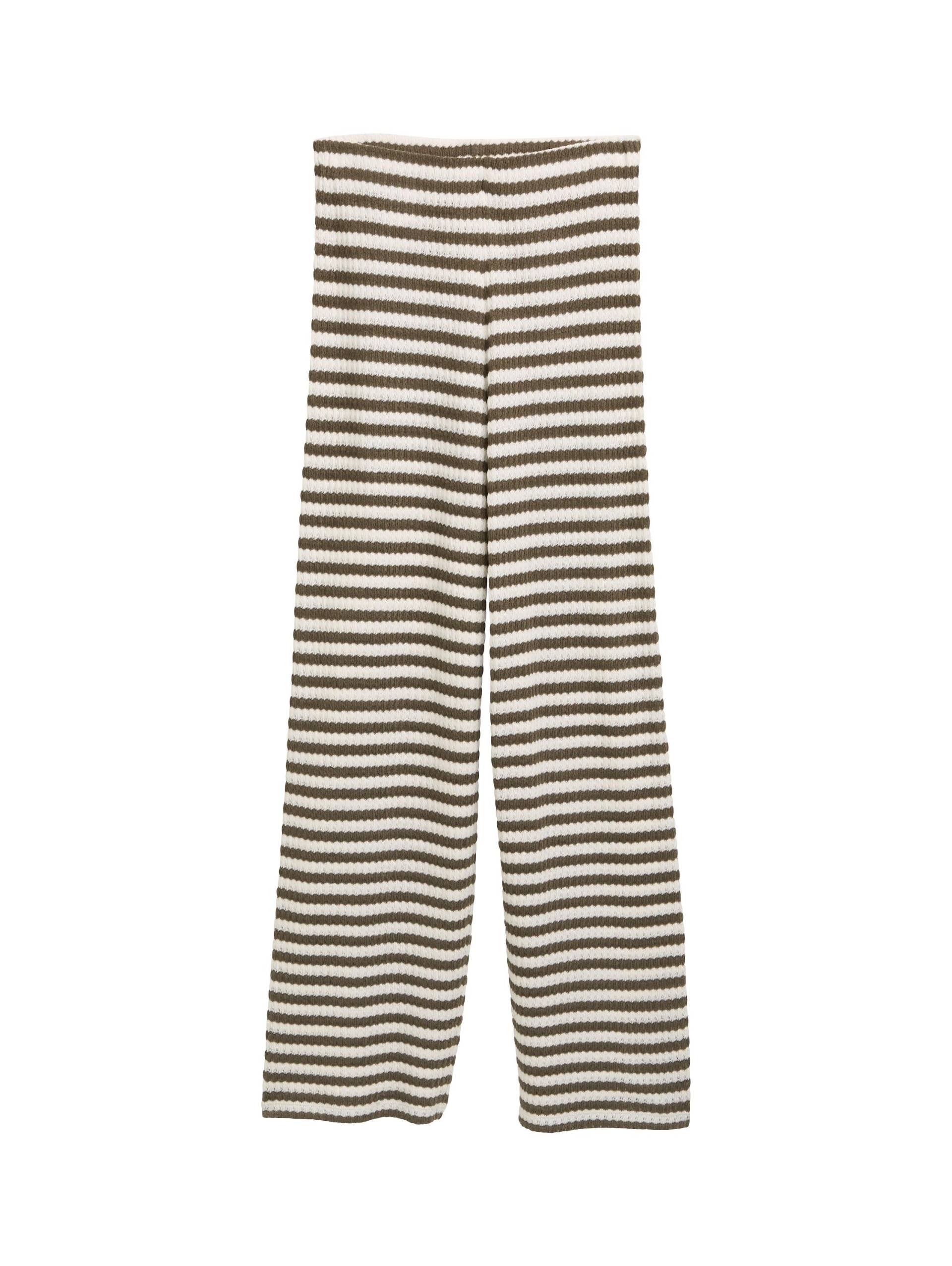 Denim Tom Tailor - Wide Leg Strickhose olive white stripe - Gr. - M von Denim Tom Tailor