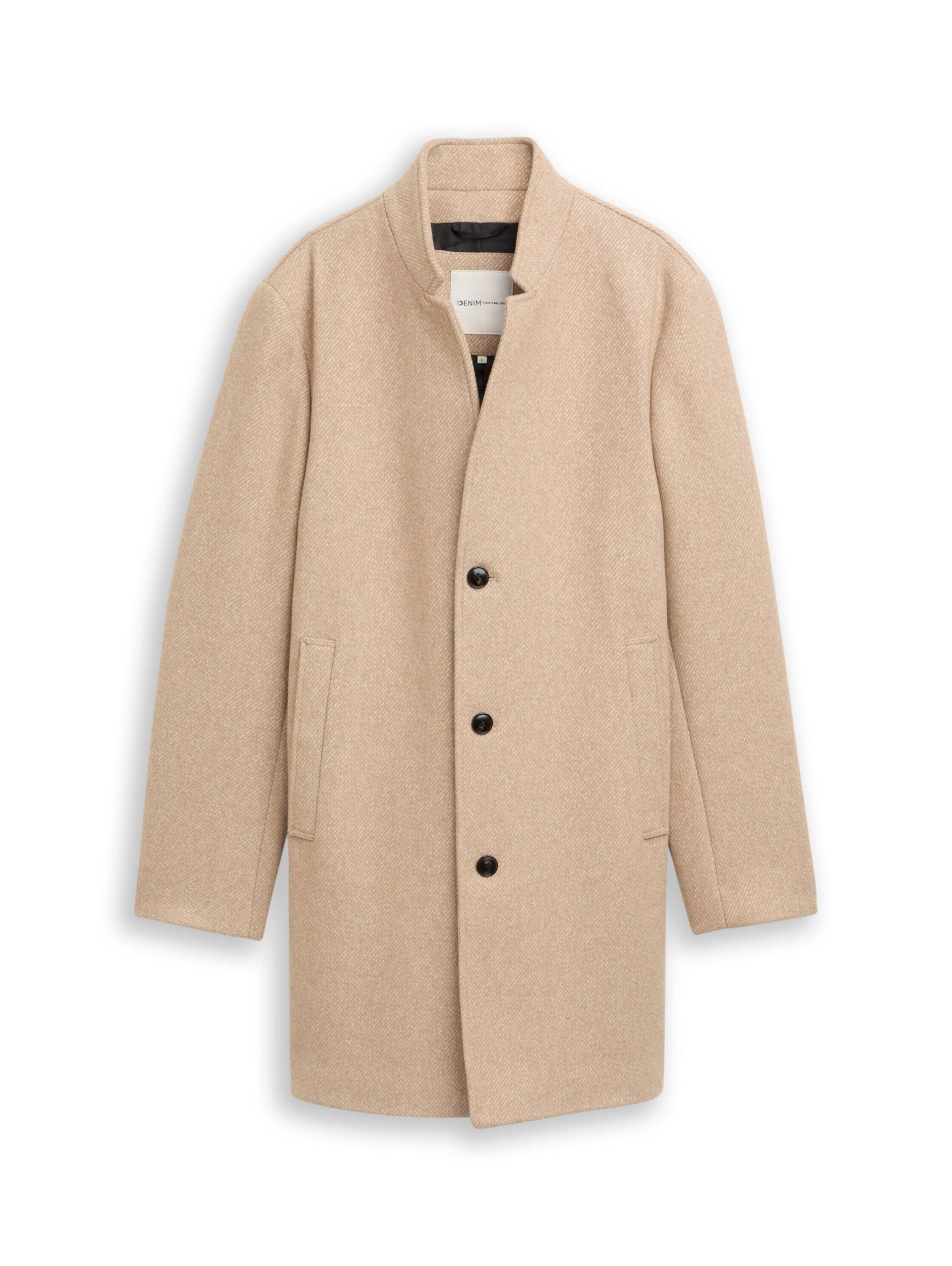 Denim Tom Tailor - Wollmantel mit Stehkragen beige off white brushed twill - Gr. - M von Denim Tom Tailor