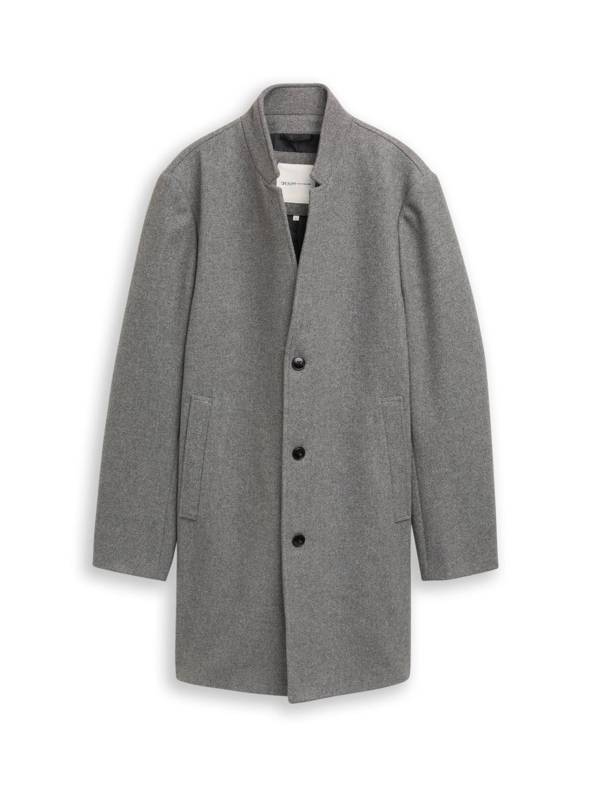 Denim Tom Tailor - Wollmantel mit Stehkragen light stone grey wool twill - Gr. - S von Denim Tom Tailor