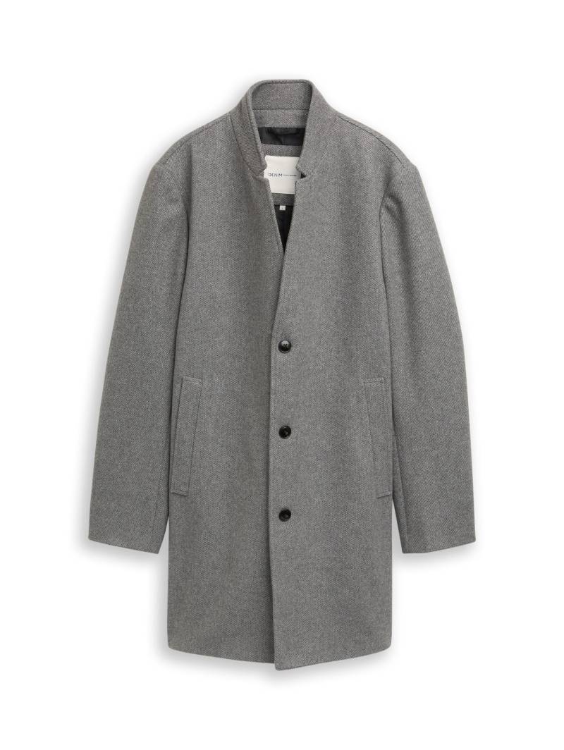 Denim Tom Tailor - Wollmantel mit Stehkragen light stone grey wool twill - Gr. - S von Denim Tom Tailor