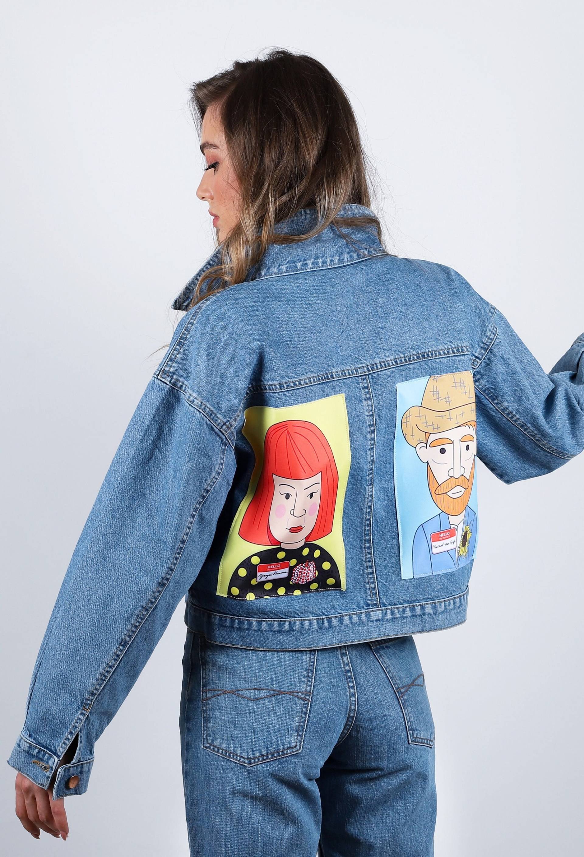 Jacken Und Mäntel, Patchwork Denim, Crop Jeansjacke Für Frauen, Bedruckter Jeansmantel, Personalisierte Jacke, Custom Football, 90Er Jahre von DenimJacketPoupee