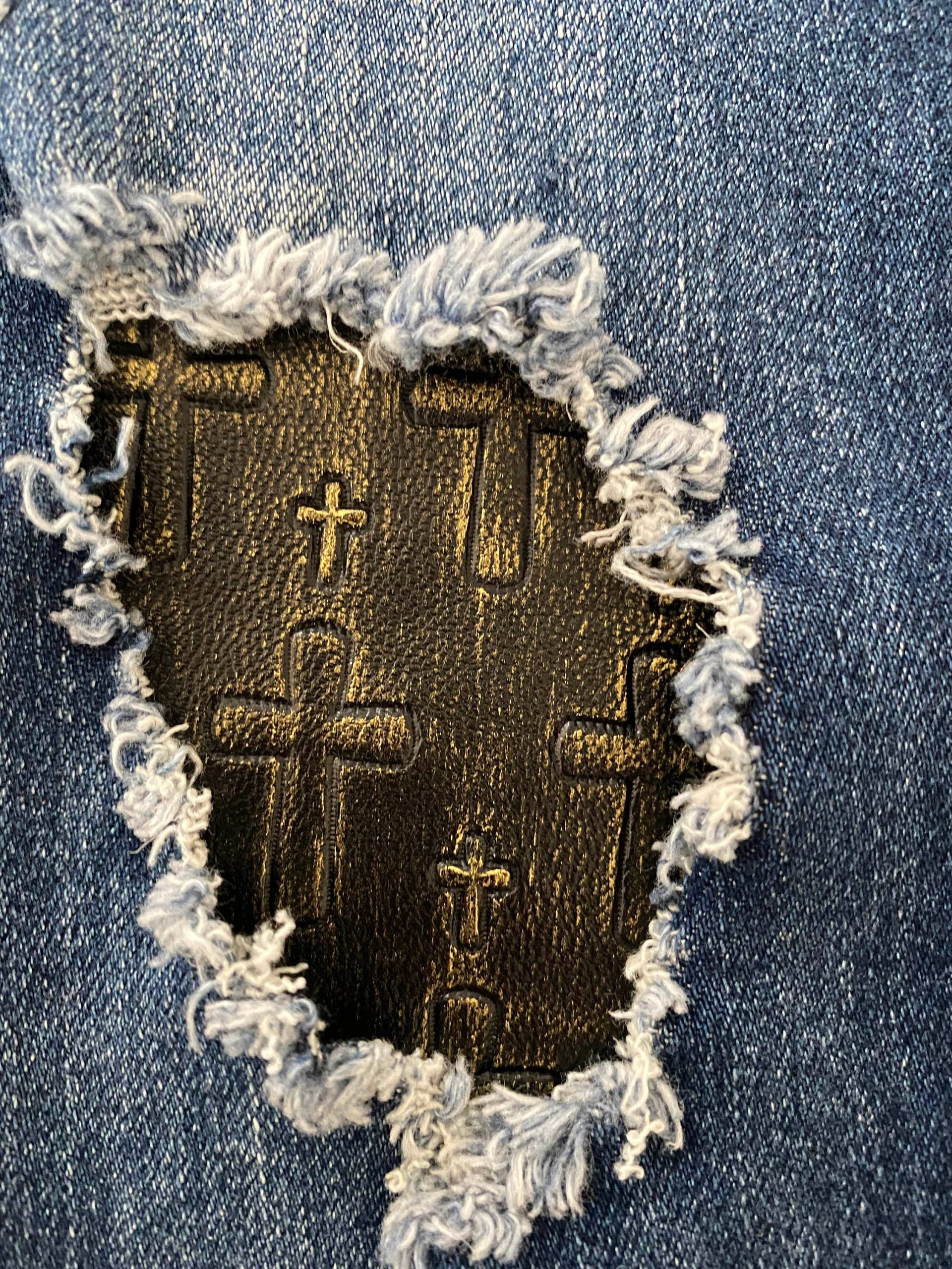 Grunge Kreuz Aufnäher, Patch Für Jeans, Leder Wie Patch, Bügelbild Jeans Knie von DenimPineapple