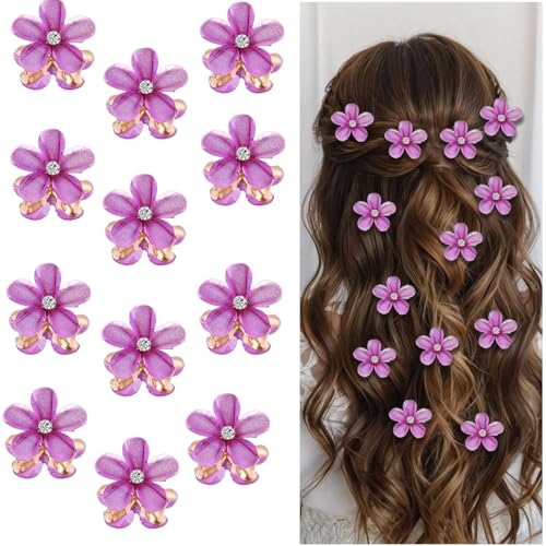 Denipry Mini-Haarklammern, Blumen-Diamant-Haarklammern, süße Kristall-Strasssteine, kleine Haarnadeln, Blumen-Haar-Accessoires für Damen, Mädchen, Kinder, Alltag, Party, Hochzeit, Foto (lila) von Denipry