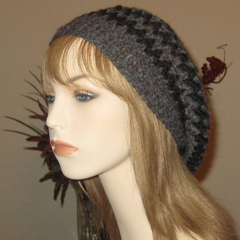 Alpaka Slouchy Beret Dread Tam Winter Hut in Charcole Heather von DeniseBlack