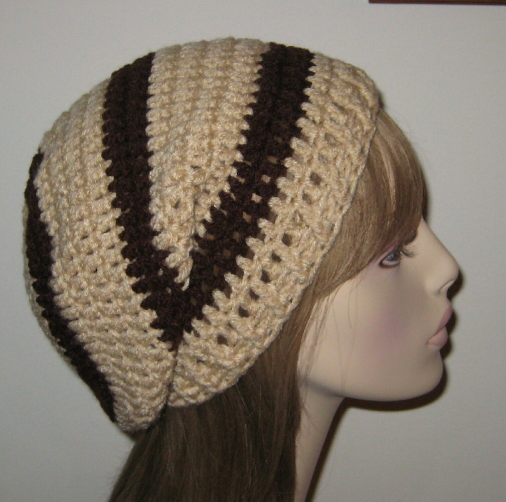Gehäkelte Slouchy Beanie Dread Tam Die Farbe Buff Und Schokolade von DeniseBlack
