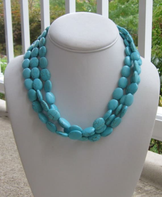 Chunky Türkis Halskette, Schmuck, Kette, Geschenke, Geschenk Für Freund, Mehrreihiges Collier, Glatt Segeln von DeniseJewelryDesigns