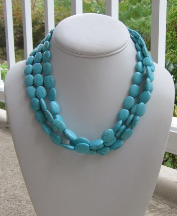 Chunky Türkis Halskette, Schmuck, Kette, Geschenke, Geschenk Für Freund, Mehrreihiges Collier, Glatt Segeln Chunky Türkis Halskette, Schmuck, Kette, Geschenke, Geschenk Für Freund, Mehrreihiges Collier, Glatt Segeln von DeniseJewelryDesigns