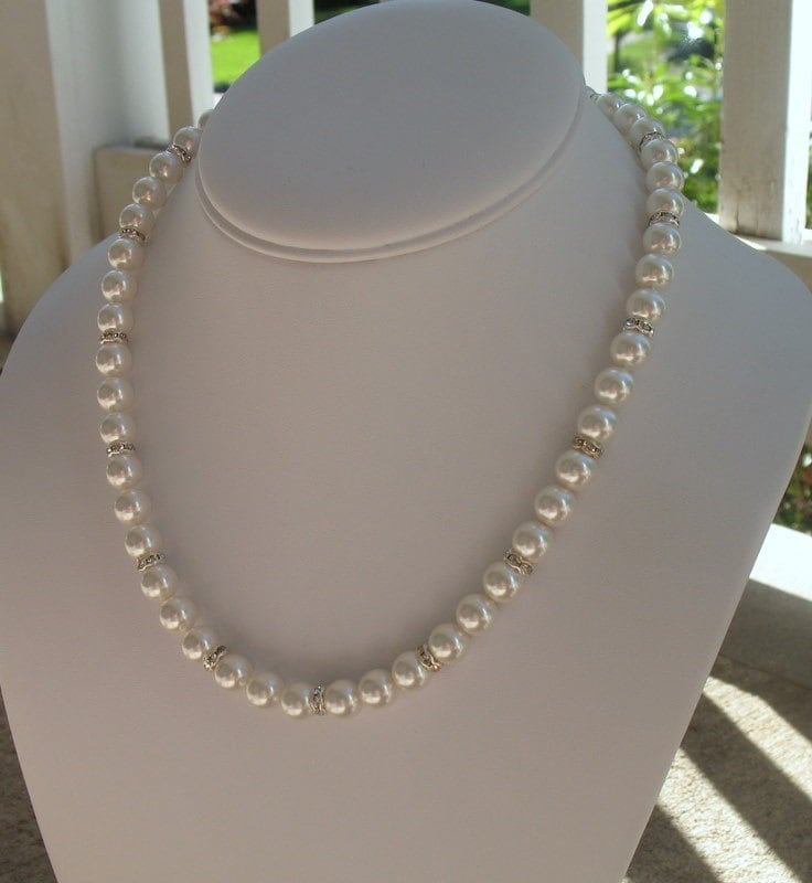 Einzelstrang Perlenkette Mit Strass Perlen Brauthalskette Hochzeitsschmuck Geschenk Für Brautjungfern Mutter Der Braut Schmuck von DeniseJewelryDesigns