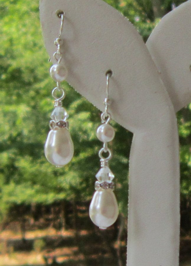 Perlen Tropfen Ohrringe, Braut Geschenk Für Brautjungfern Geschenke Hochzeit Schmuck Mutter Der Strass, Freudentränen von DeniseJewelryDesigns