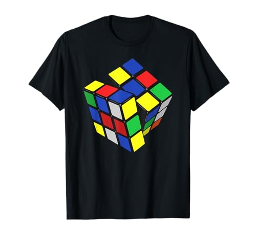 Denken Sie nach. Zauberwürfel. T-Shirt, Herren, Erwachsene, Unisex, Kurzarm, T-Shirt, Themed-T-Shirt, Schwarz mit Mehrfarbigem Design, S von Denken Sie nach.
