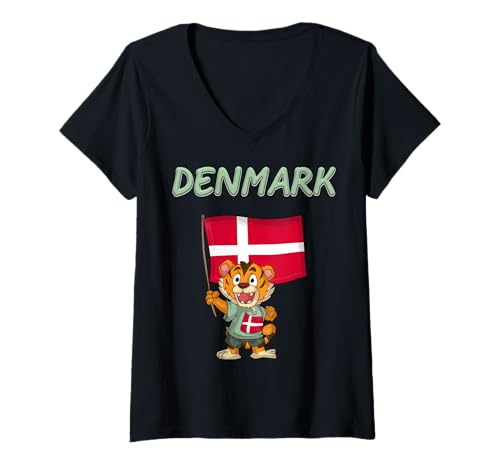 Damen Dänen Fans/Dänemark Tiger T-Shirt mit V-Ausschnitt Damen Dänen Fans/Dänemark Tiger T-Shirt mit V-Ausschnitt von Denmark Fans