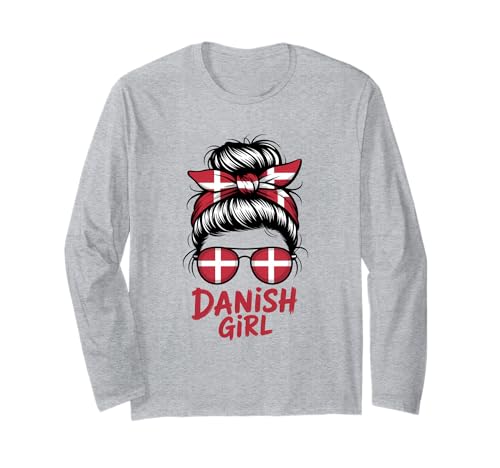 Dänisches Mädchen Messy Bun Dänemark Flagge Stolz Langarmshirt Dänisches Mädchen Messy Bun Dänemark Flagge Stolz Langarmshirt von Denmark Flag Danish Roots