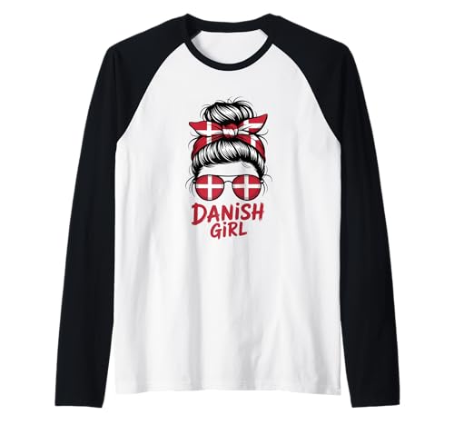 Dänisches Mädchen Messy Bun Dänemark Flagge Stolz Raglan von Denmark Flag Danish Roots