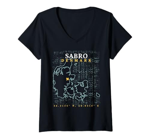 Damen Sabro Dänemark T-Shirt mit V-Ausschnitt Damen Sabro Dänemark T-Shirt mit V-Ausschnitt von Denmark Towns Cities And Villages