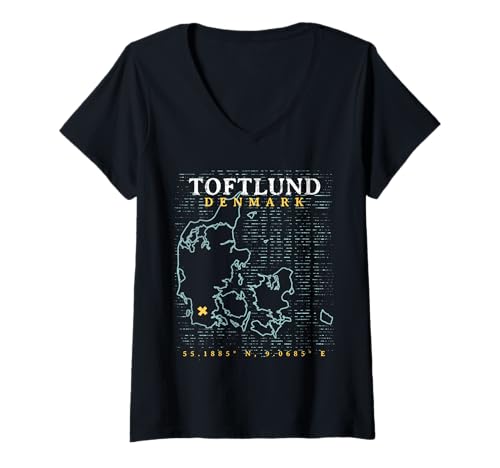 Damen Toftlund Dänemark T-Shirt mit V-Ausschnitt Damen Toftlund Dänemark T-Shirt mit V-Ausschnitt von Denmark Towns Cities And Villages