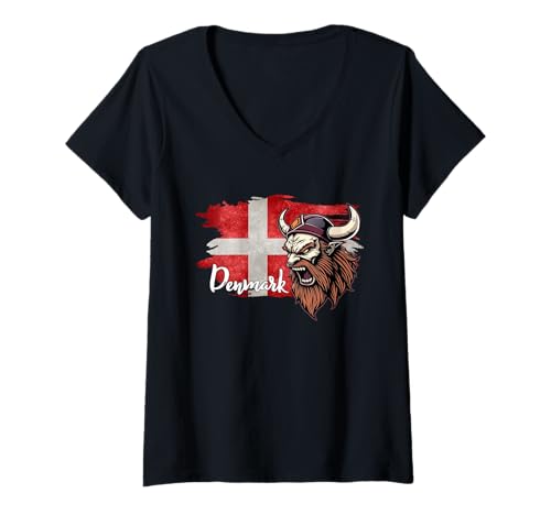 Damen dänemark Flag Shirt, dänemark t Shirt, dänemark Tshirt, dänemark T-Shirt mit V-Ausschnitt von Denmark map tshirt, Denmark for kids, Danish flag