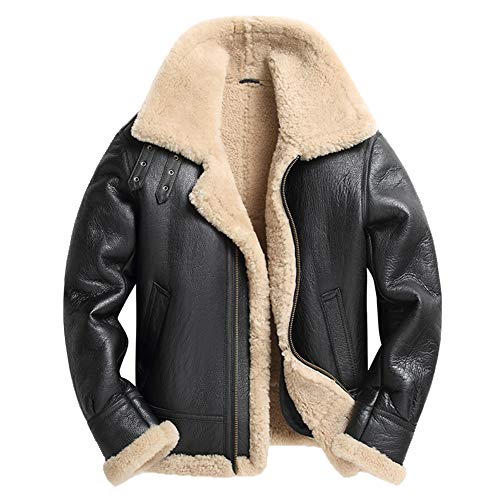 Denny&Dora Herren B3 Shearling Mantel Fliegerjacke Herren Pelzmantel Schwarz Lederjacke Gr. L, Schwarz von Denny&Dora