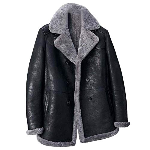 Denny&Dora Herren Lammfelljacke Lange Pelzjacke Schwarz Lederjacke B3 Jagdjacke Schaffellmantel (Schwarz, XX-Large) von Denny&Dora